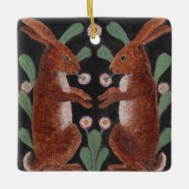 Två kaniner julgransprydnad keramik