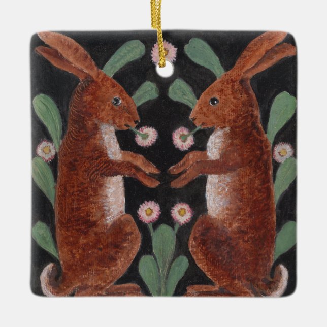 Två kaniner julgransprydnad keramik (Framsida)