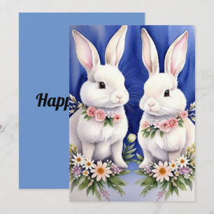 Två kaniner och blommor julkort