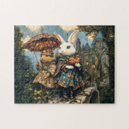 Två kaniner på en Castle-bro i Fantasy Scene Pussel