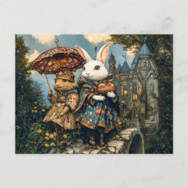 Två kaniner på en Castle-bro i Fantasy Scene Vykort