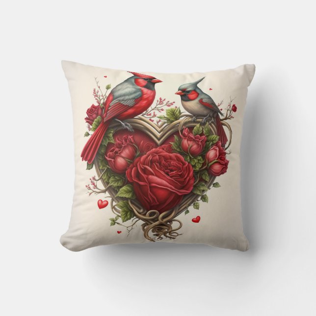 Två kardinaler Retro Heart-design Kudde (Framsida)