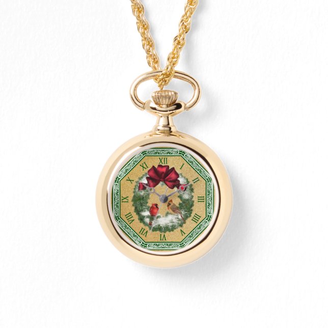 Två kardinaler ~ Snowy God Bow Armbandsur (Framsida)