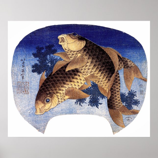 Två karps, Hokusai Poster (Framsidan)