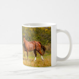 Två kastanjebruna hästar i nedgång kaffemugg