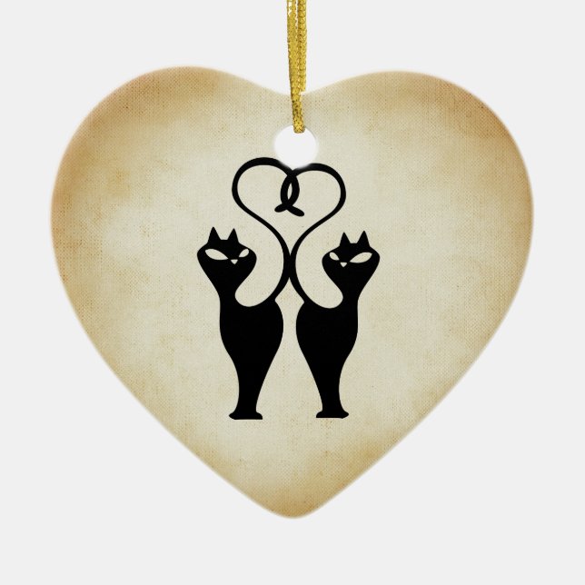 Två Kat Silhouette Julgransprydnad Keramik (Framsidan)