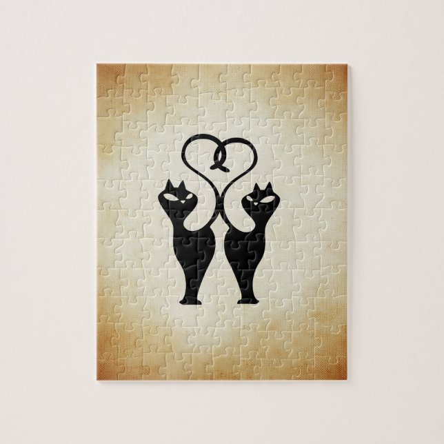 Två Kat Silhouette Pussel (Vertikal)