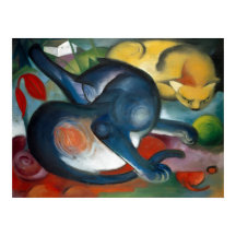 "Två katter, blå och gul" av Franz Marc (1912)