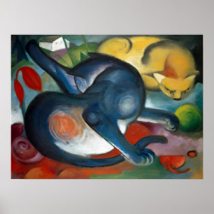 "Två katter, blå och gul" av Franz Marc (1912) Poster