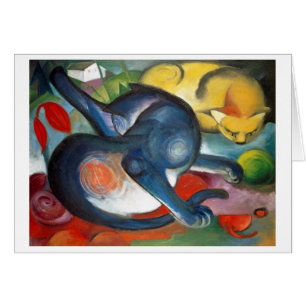 Två katter, blå och Gult, Franz Marc Hälsningskort