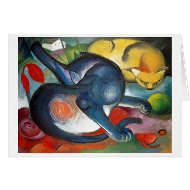 Två katter, blå och Gult, Franz Marc Hälsningskort (Framsidan Horizontal)