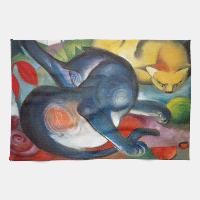 Två katter, blå och Gult, Franz Marc Kökshandduk (Horisontell)
