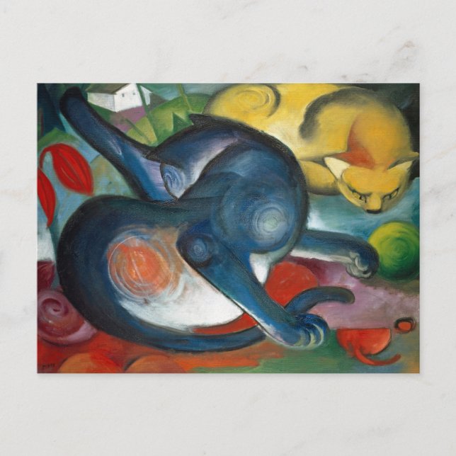 Två katter, blått och gult av Franz Marc (1912) Vykort (Framsida)