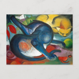 Två katter, blått och gult av Franz Marc - Kattkon Vykort