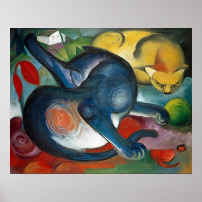 Två katter, Franz Marc 1912 Poster (Framsidan)