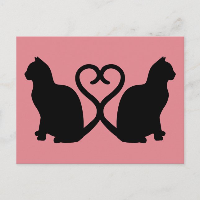 Två katter Heart Silhouette-vykort Vykort (Framsida)
