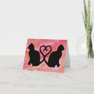 Två katter Heart Svan på Rosa Marble Tack Kort