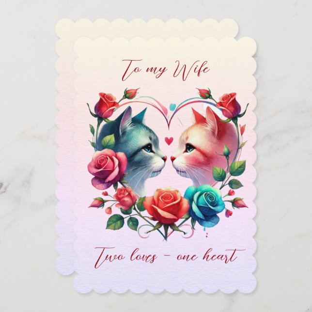 Två katter i en hjärtevälkomst Valentine's Day Julkort (Fram/baksida)