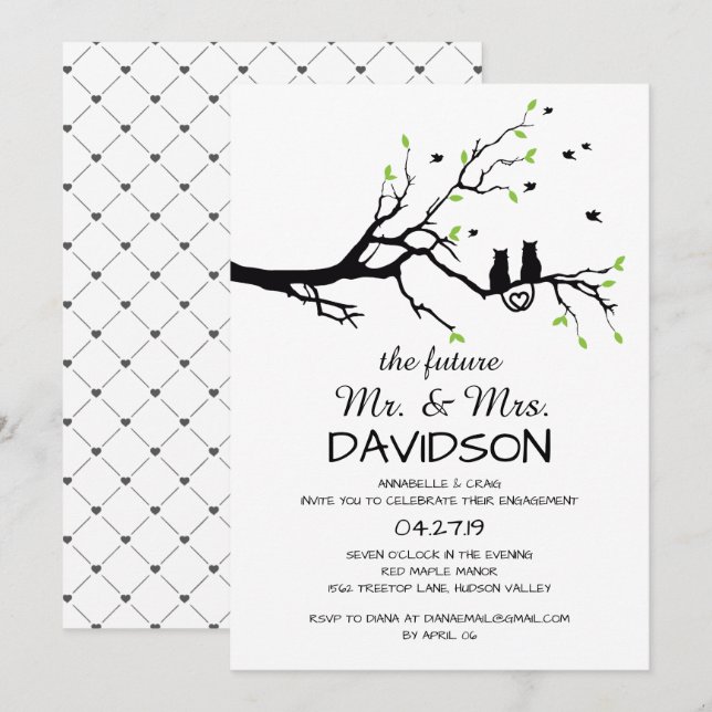 Två katter i en inbjudan till Förlovningsfesten Tr (Fram/baksida)