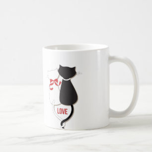 Två katter i Kärlek, Röd, Svart, Hjärter Kaffemugg
