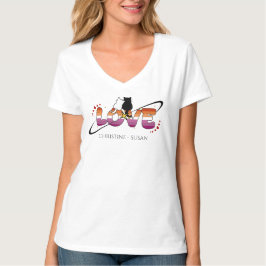 Två Katter I Kärlek Solnedgång Lesbisk Flagga T Shirt