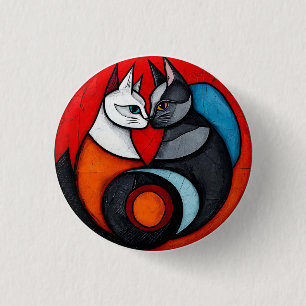 Två katter i livfull cirkulär design knapp