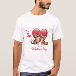 Två katter Lycklig Valentine T Shirt