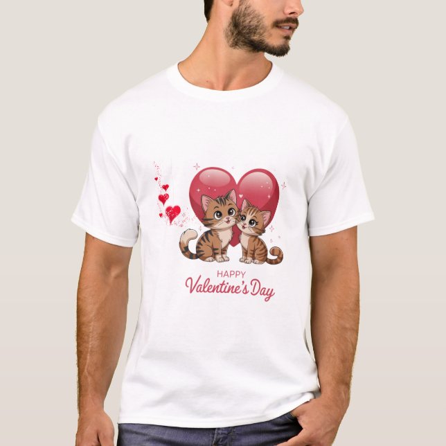 Två katter Lycklig Valentine T Shirt (Framsida)