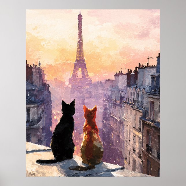 Två katter på en takterrass i Paris Poster (Framsidan)
