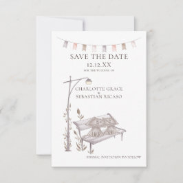 Två katter på ett bänkdjur Spara datum Bröllop Meddelande