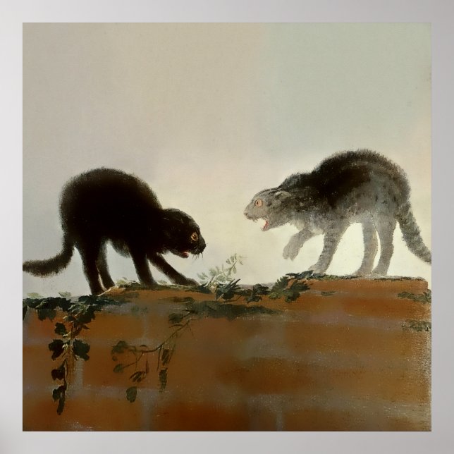 “Två katter som kämpar” av Francisco Goya Poster (Framsidan)