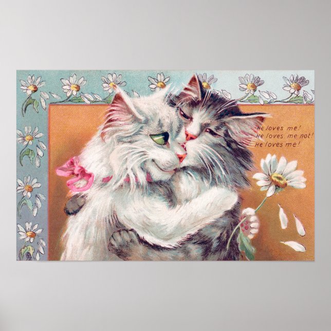 Två katter som kramar varandra, Louis Wain Poster (Framsidan)