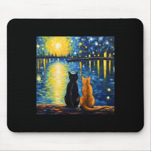 Två katter Starry Night Älskare Cat Art Painting K Musmatta