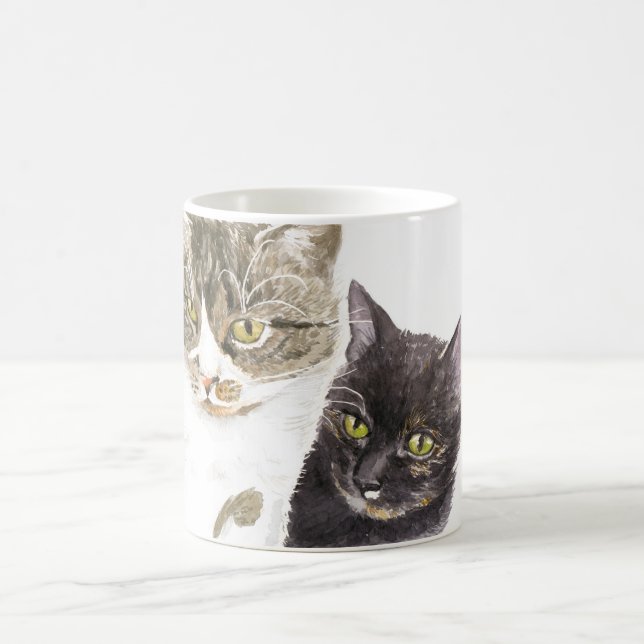 Två katter - tabb och tortie kaffemugg (Center)