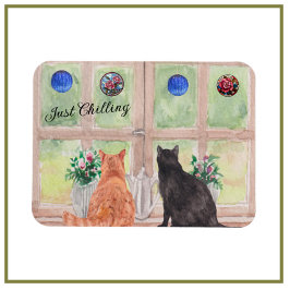 Två katter vid fönsterkanalen Serenblommor Magnet