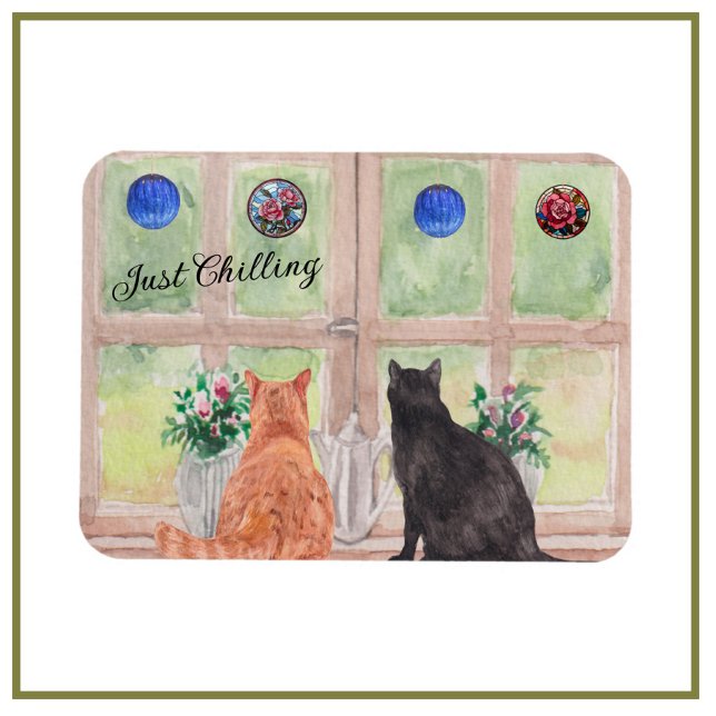 Två katter vid fönsterkanalen Serenblommor Magnet (Skapare uppladdad)