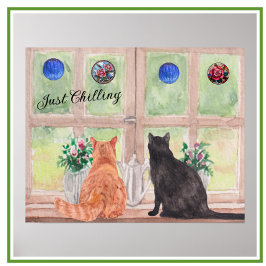 Två katter vid fönsterkanalen Serenblommor Poster