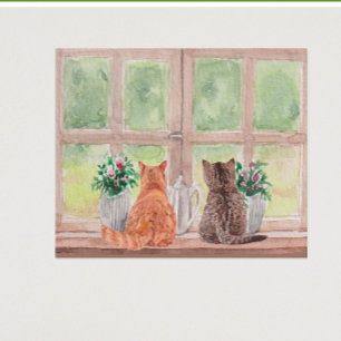 Två katter vid fönsterkanalen Serenblommor Poster