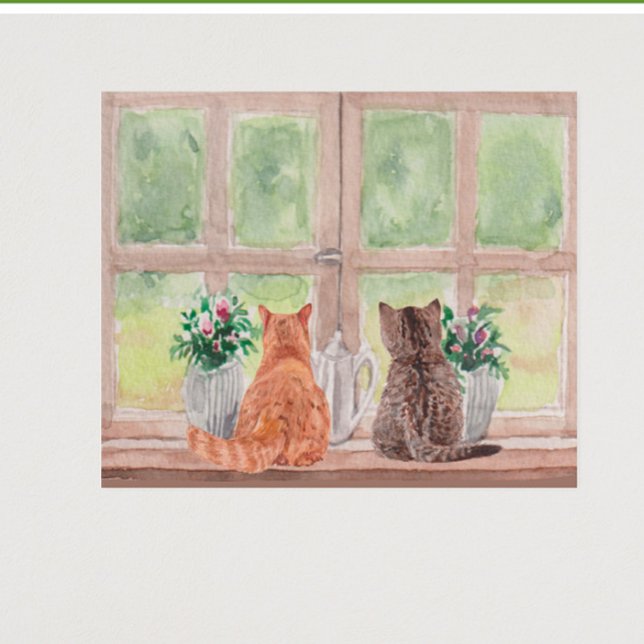 Två katter vid fönsterkanalen Serenblommor Poster (Skapare uppladdad)