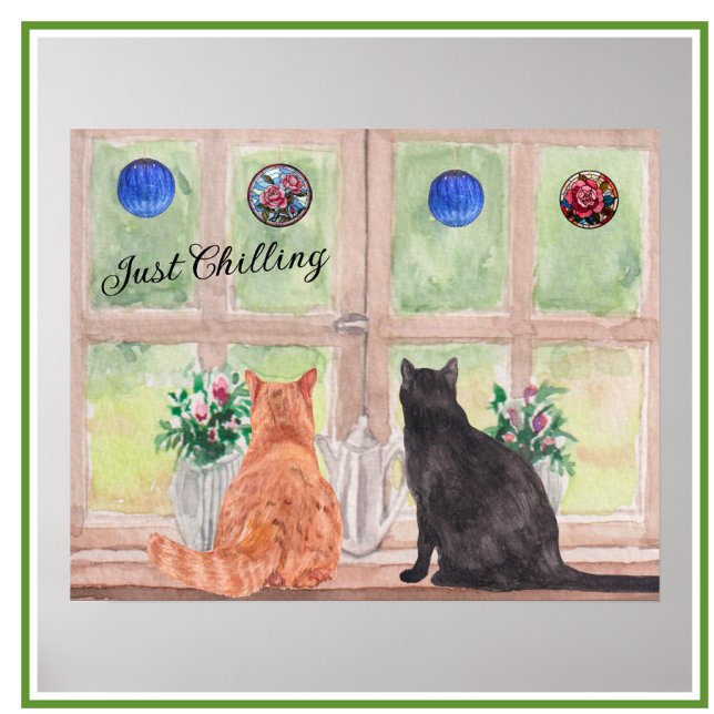 Två katter vid fönsterkanalen Serenblommor Poster (Skapare uppladdad)