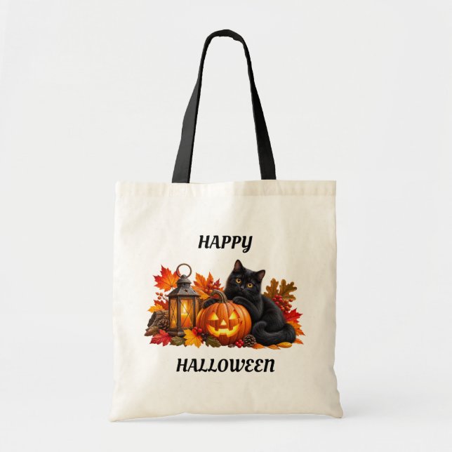 Två katters Halloween-handväskor Tygkasse (Framsidan)