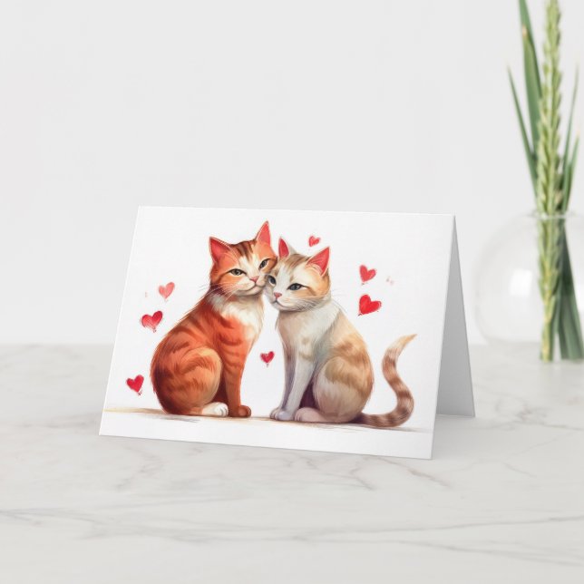 Två kattungar för Valentines day romantik Kort (Framsida)