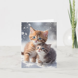 Två kattungar i snö Vinter Katt Konst Tom Julkort Kort