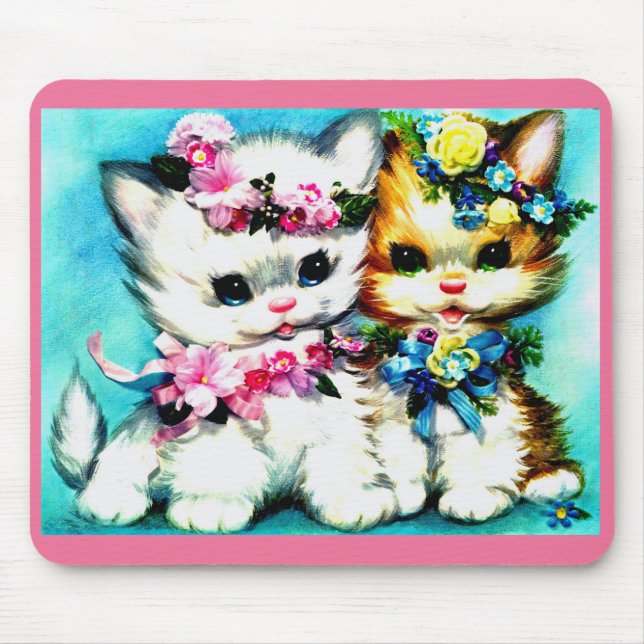 två kattungar och blompartier musmatta (Framsidan)