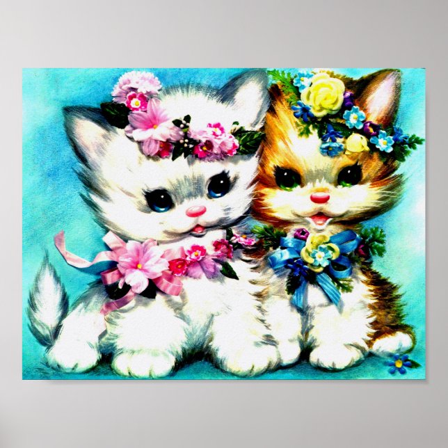 två kattungar och blompartier poster (Framsidan)