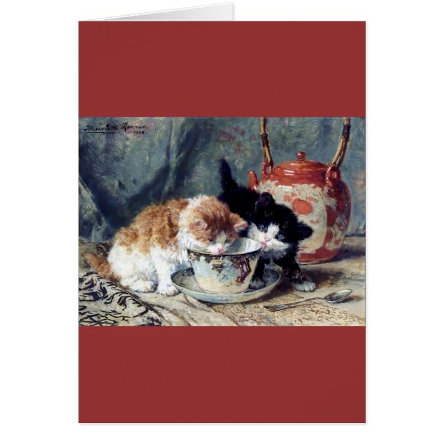 Två kattungar som har teapartyet hälsningskort (Framsidan)