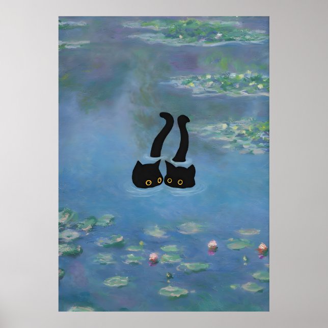 Två kattutskrift, Monet Waterlily Poster (Framsidan)