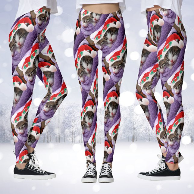 Två kittens i Santa Hats God jul Leggings (Two Kittens in Santa Hats Merry Christmas Leggings)