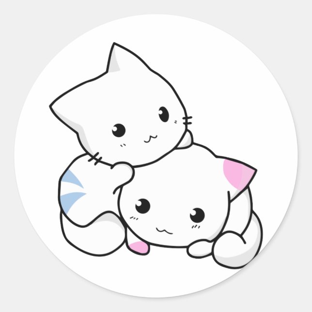 Två Kittens Runt Klistermärke (Framsida)