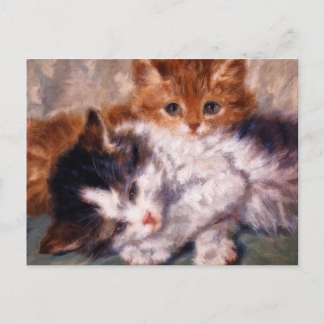 Två Kittens Snuggle av Henriëtte Ronner-Knip Vykort (Framsida)